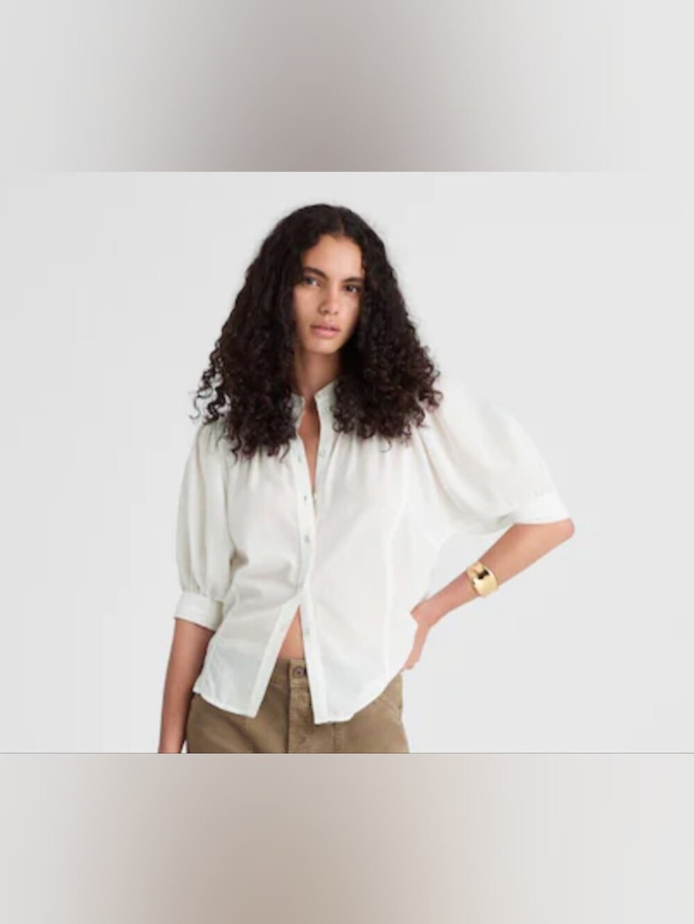 Madewell Puff-Sleeve Embroidered Button-Front Top Size 2